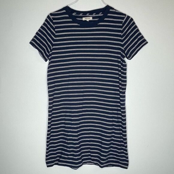 Madewell Navy and White Striped Short Sleeve T-Shirt Dress in Size Medium - Picture 5 of 8